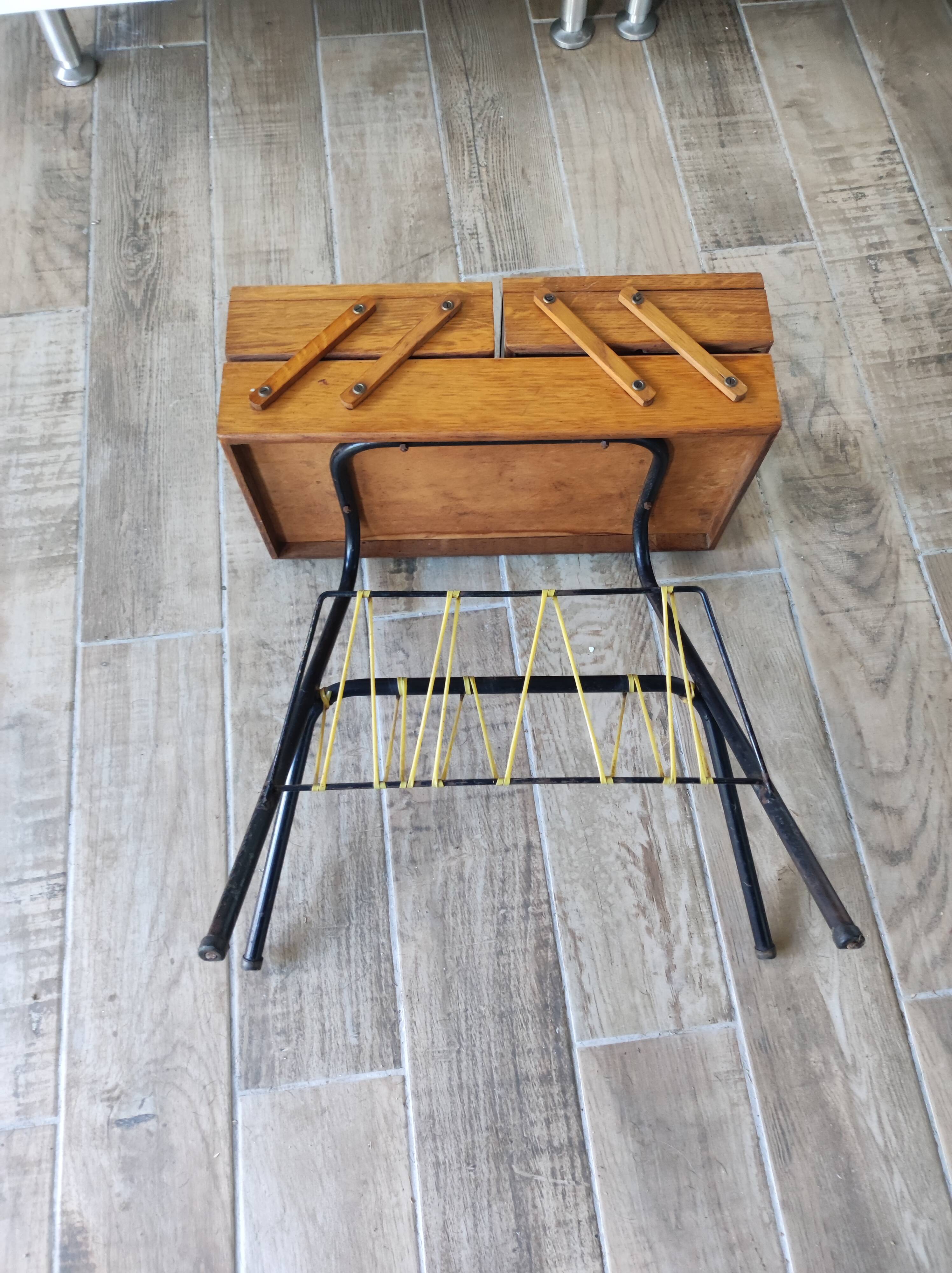 Worker sewing box door magazines steel wood scoubidou yellow vintage