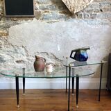 Ensemble de tables basses gigognes en verre et laiton