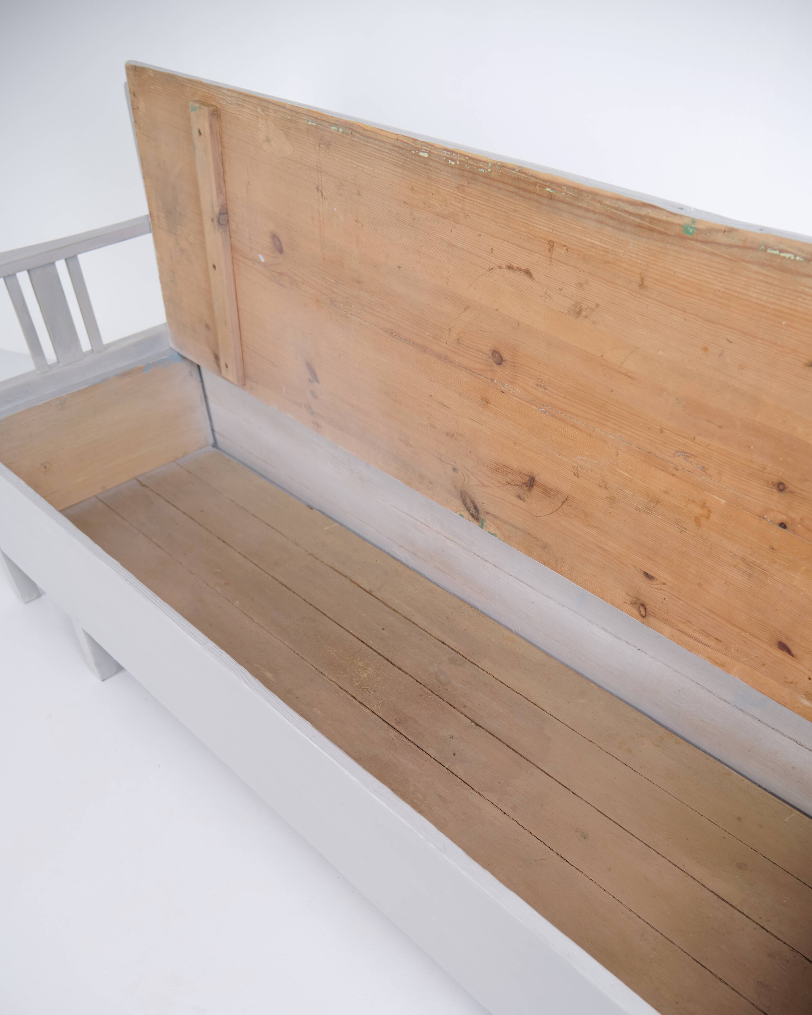 Swedish bench – grey painted – antique – painted pine – c. 1860s
