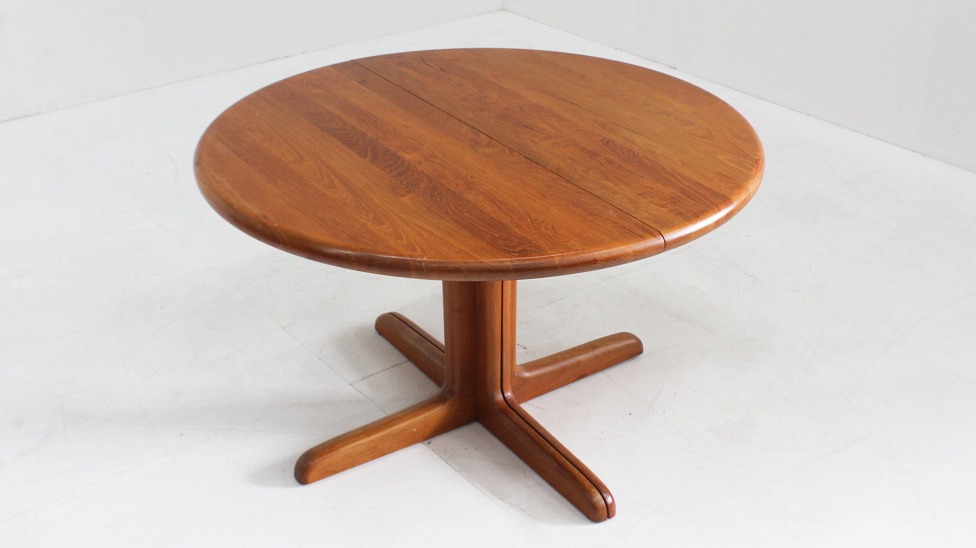 Vintage Danish round extendable dining table solid teak 1960s