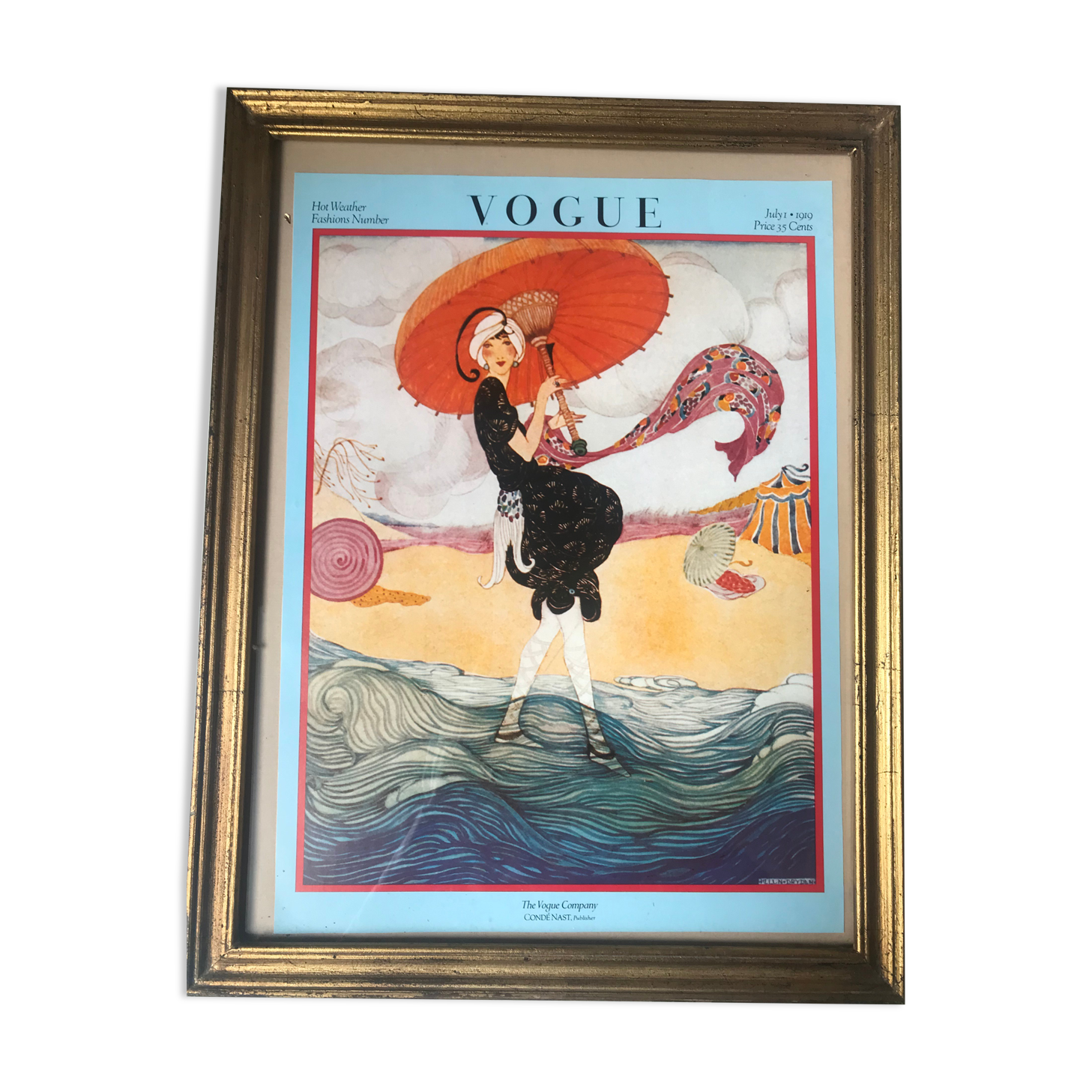 Illustration, former cover of Vogue Magazine, under golden frame