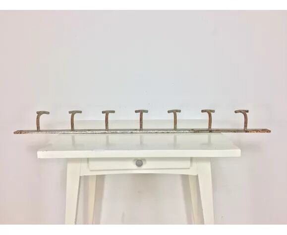 Industrial wall coat rack 7 handcrafted metal hooks