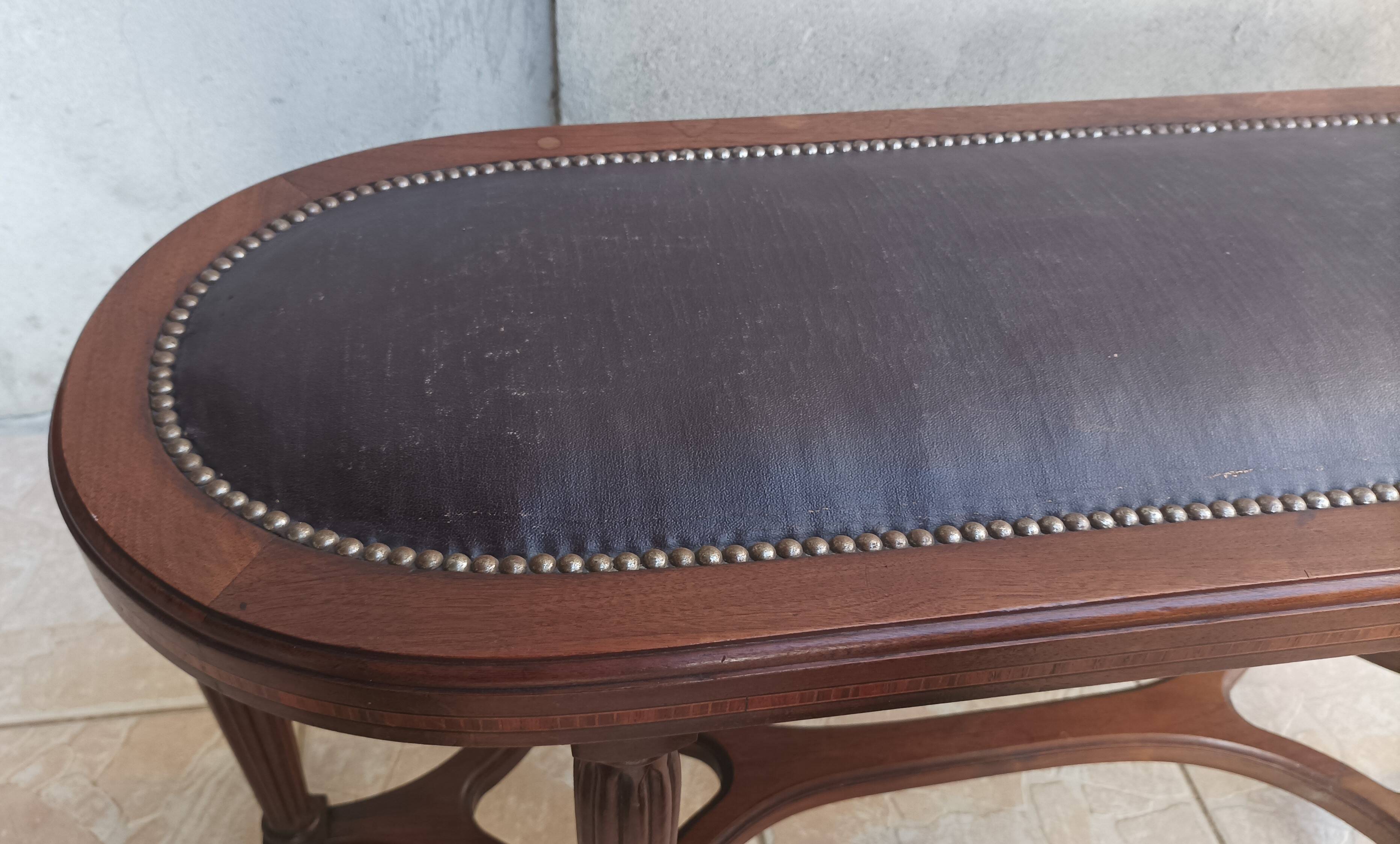 Art Deco stool bench in inlaid walnut