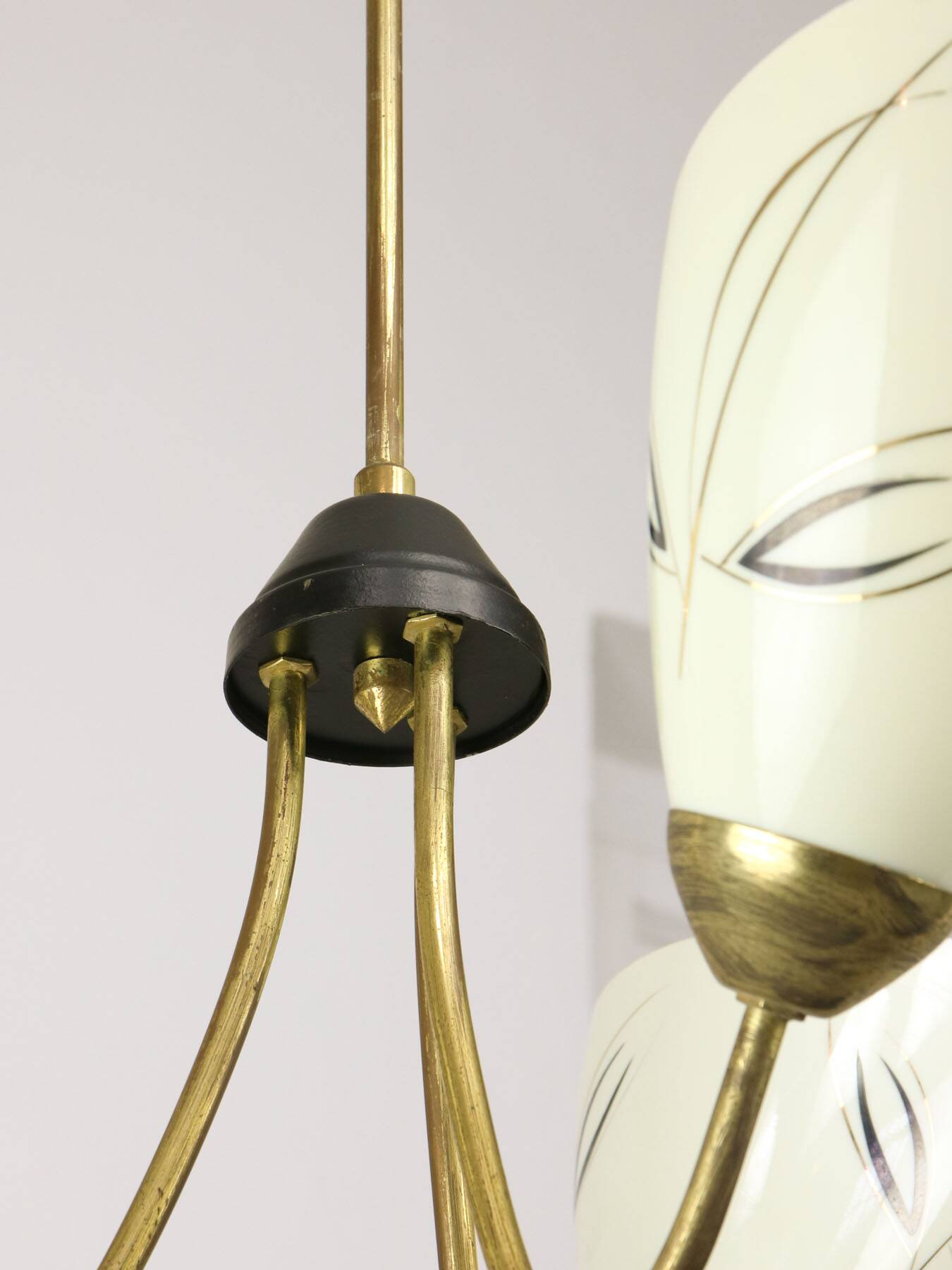 Italian Art Deco Chandelier in Brass and Yellow Glass, 1940s