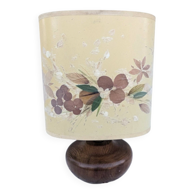Lampe à poser Chevet vintage 60 70 pied Bois abat jour fleurs séchées