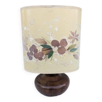 Vintage bedside lamp 60s 70s wooden base dried flower lampshade