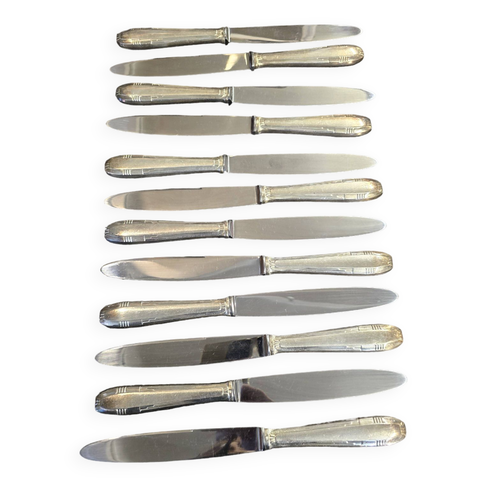 12 Art Deco knives in silver metal mid-20th century with its box