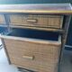 Many libraries and rattan desks.