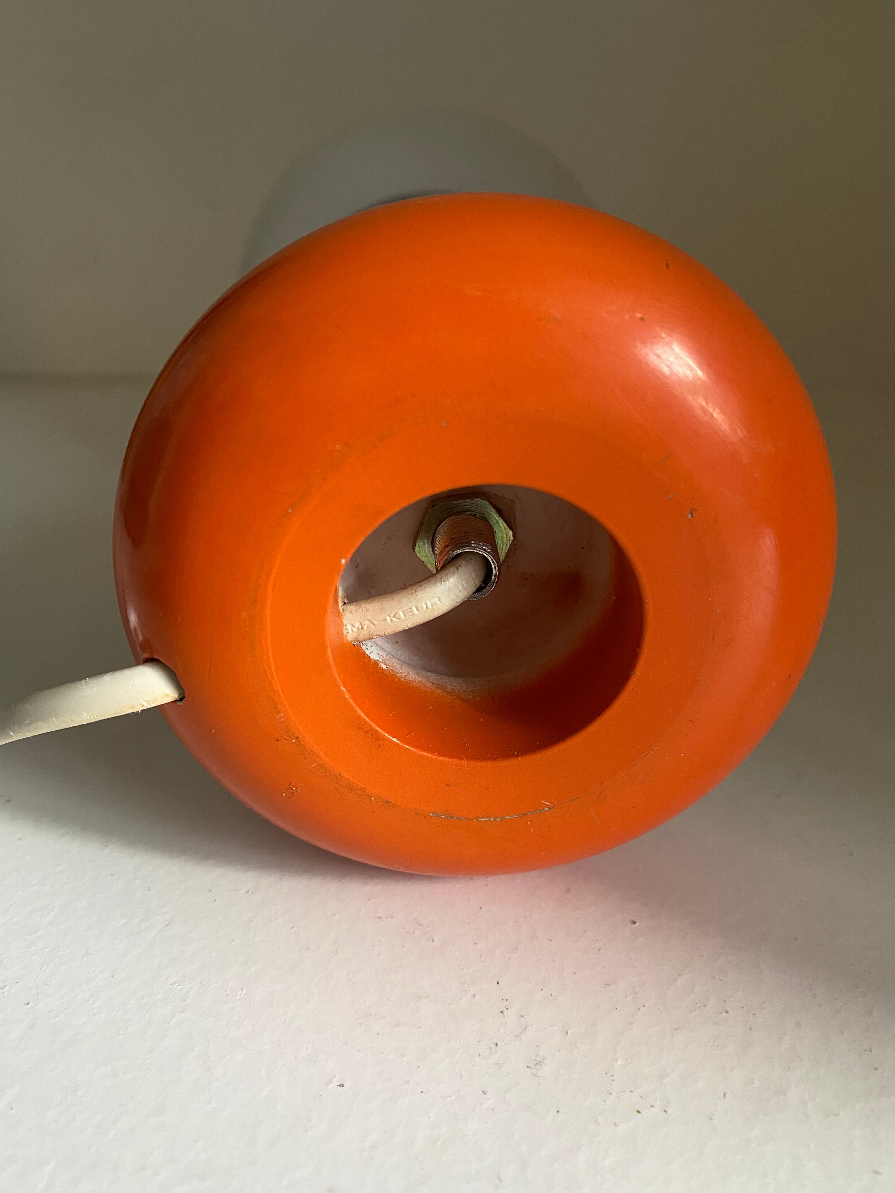 Vintage lamp opaline globe, wood turned orange and chrome 60s 70s