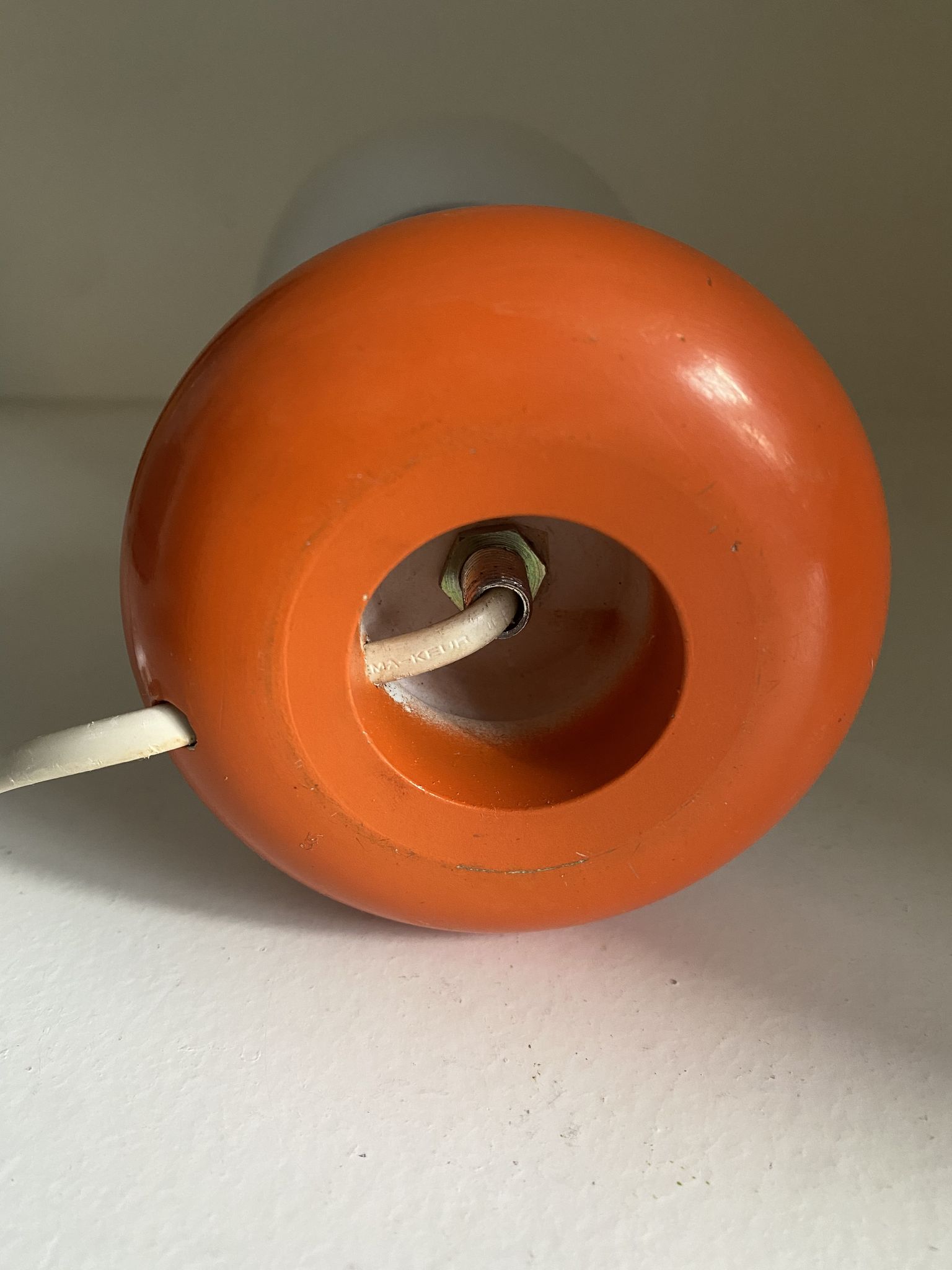 Vintage lamp opaline globe, wood turned orange and chrome 60s 70s