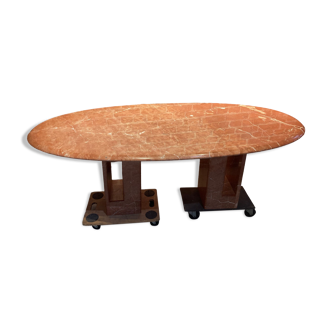 Red marble table with marble leg