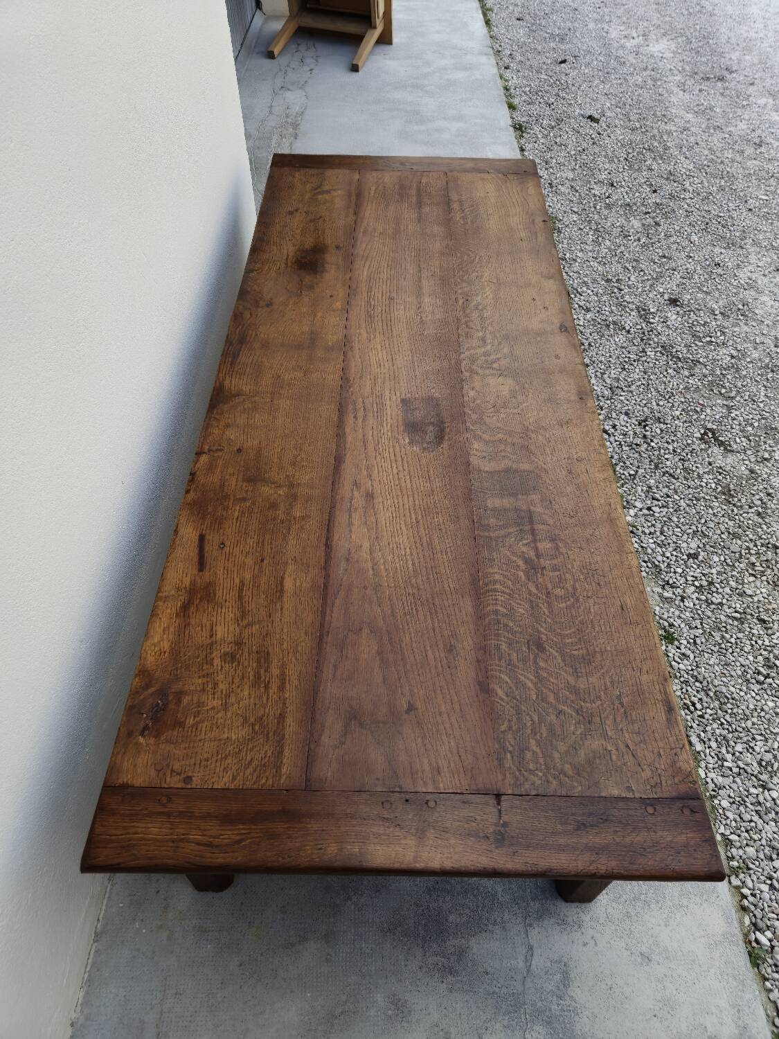 Rustic farmhouse coffee table with two drawers, solid oak, 19th century - 1.97m