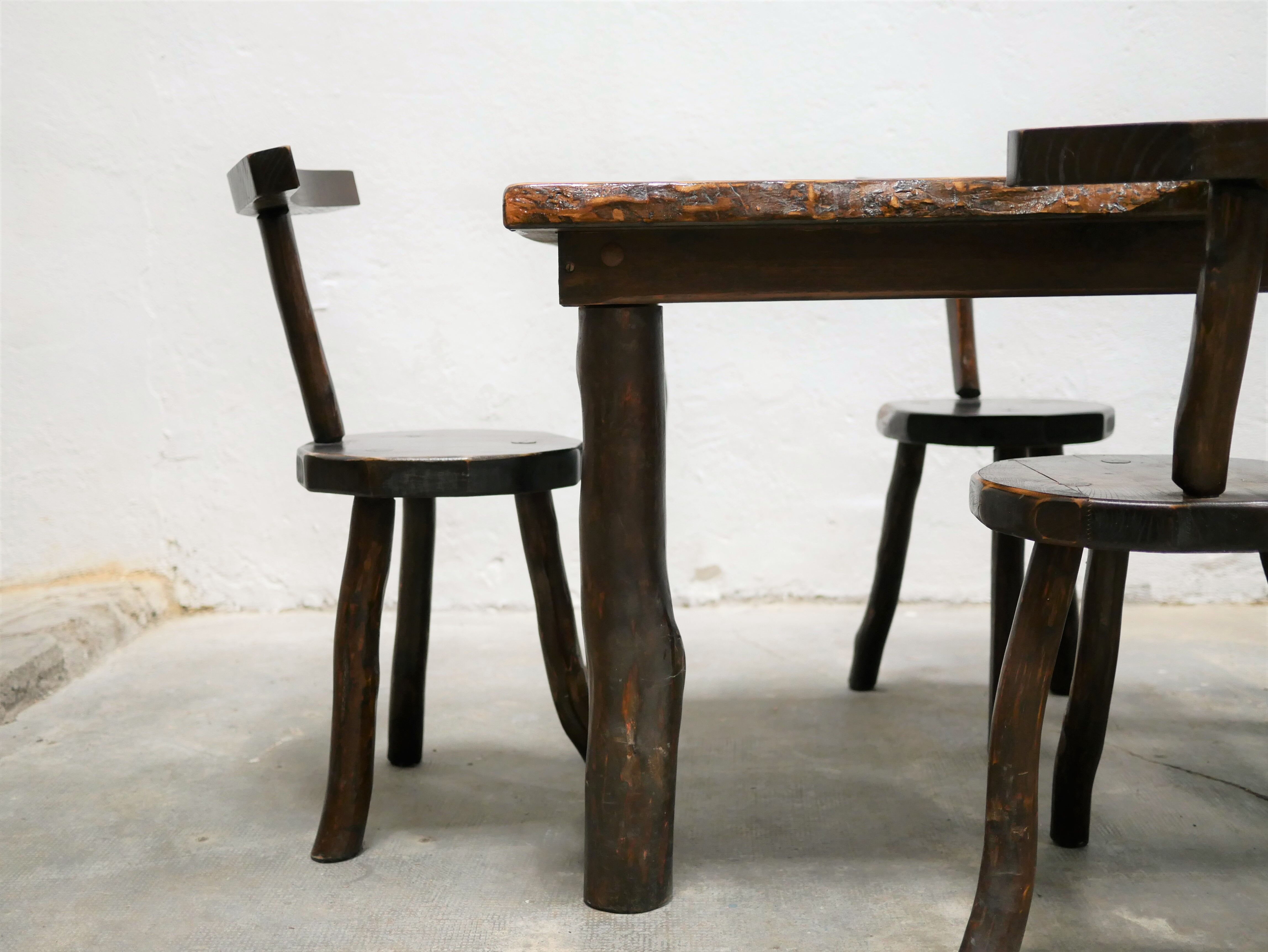 Dining table brutalist chairs in solid wood