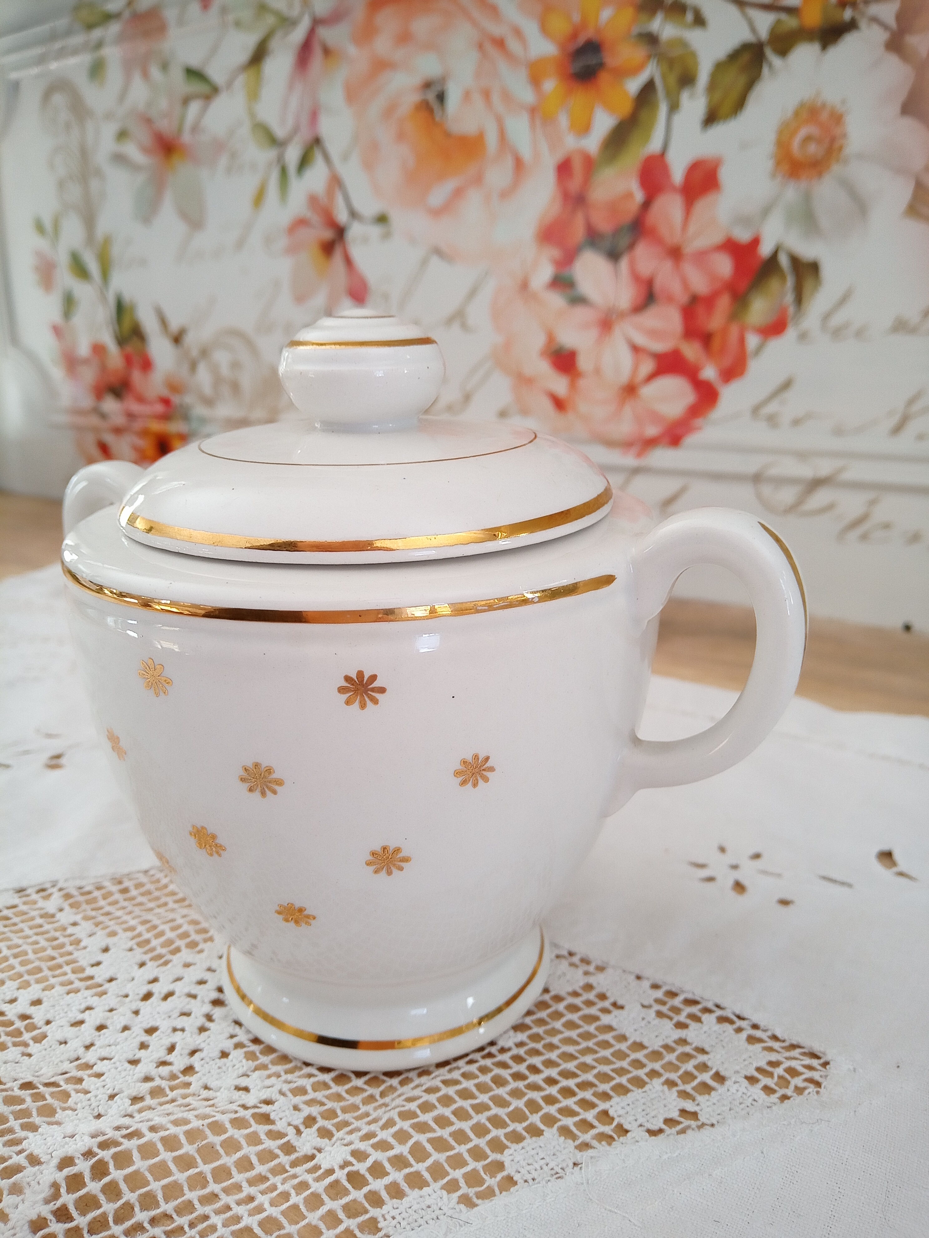 Sugar Lunéville KG France white decoration gold stars