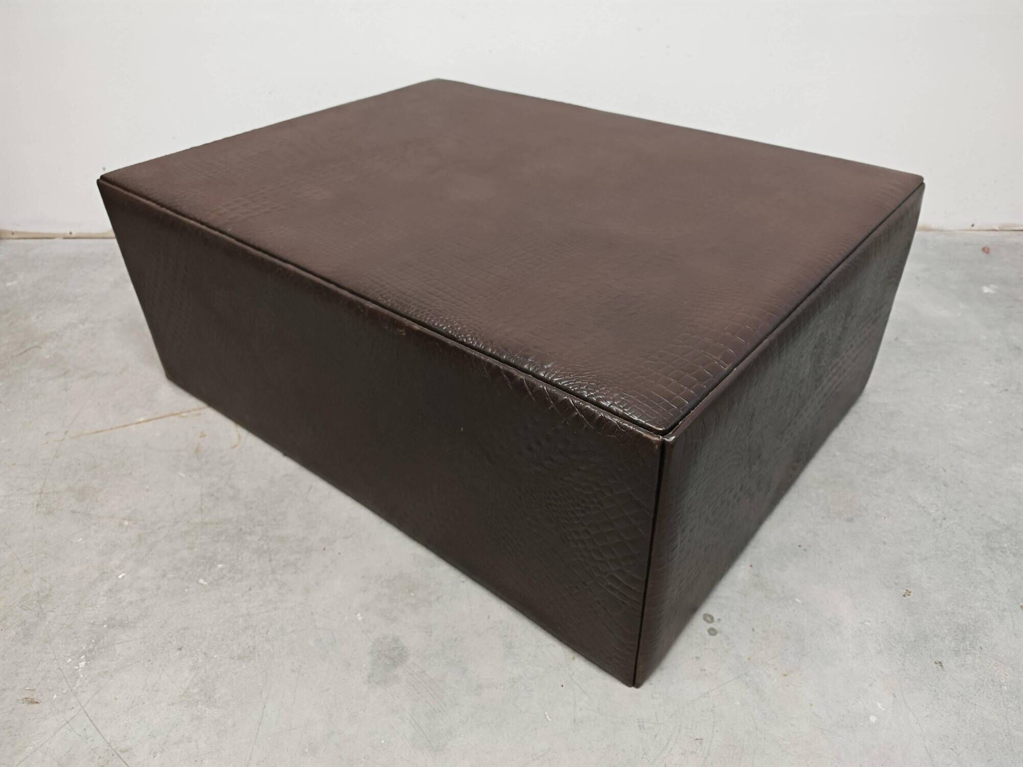 Crocodile-printed leather coffee table or ottoman, attributed to Fendi Casa.