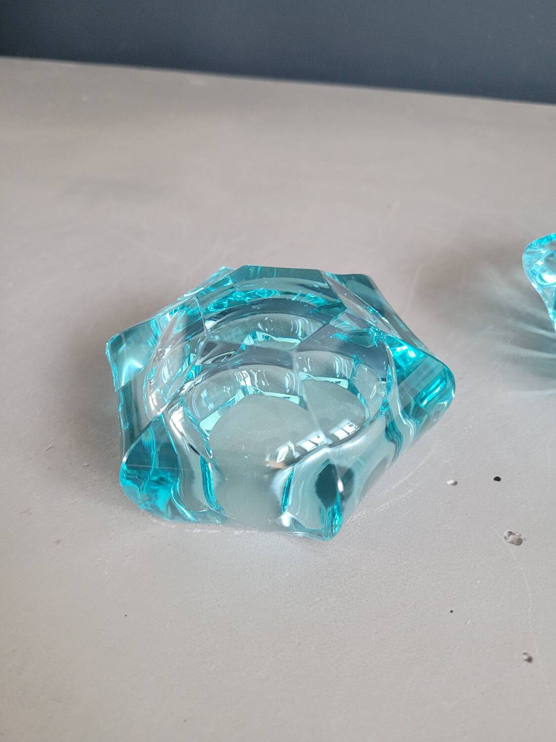 Set of 2 assorted turquoise glass ashtrays