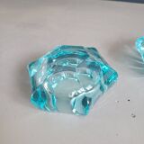 Lot de 2 cendriers assortis en verre turquoise