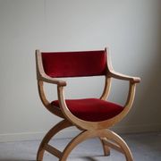 Henning Kjærnulf, Oak and velvet armchair, Model "Kurul", Mid-century, 1960s