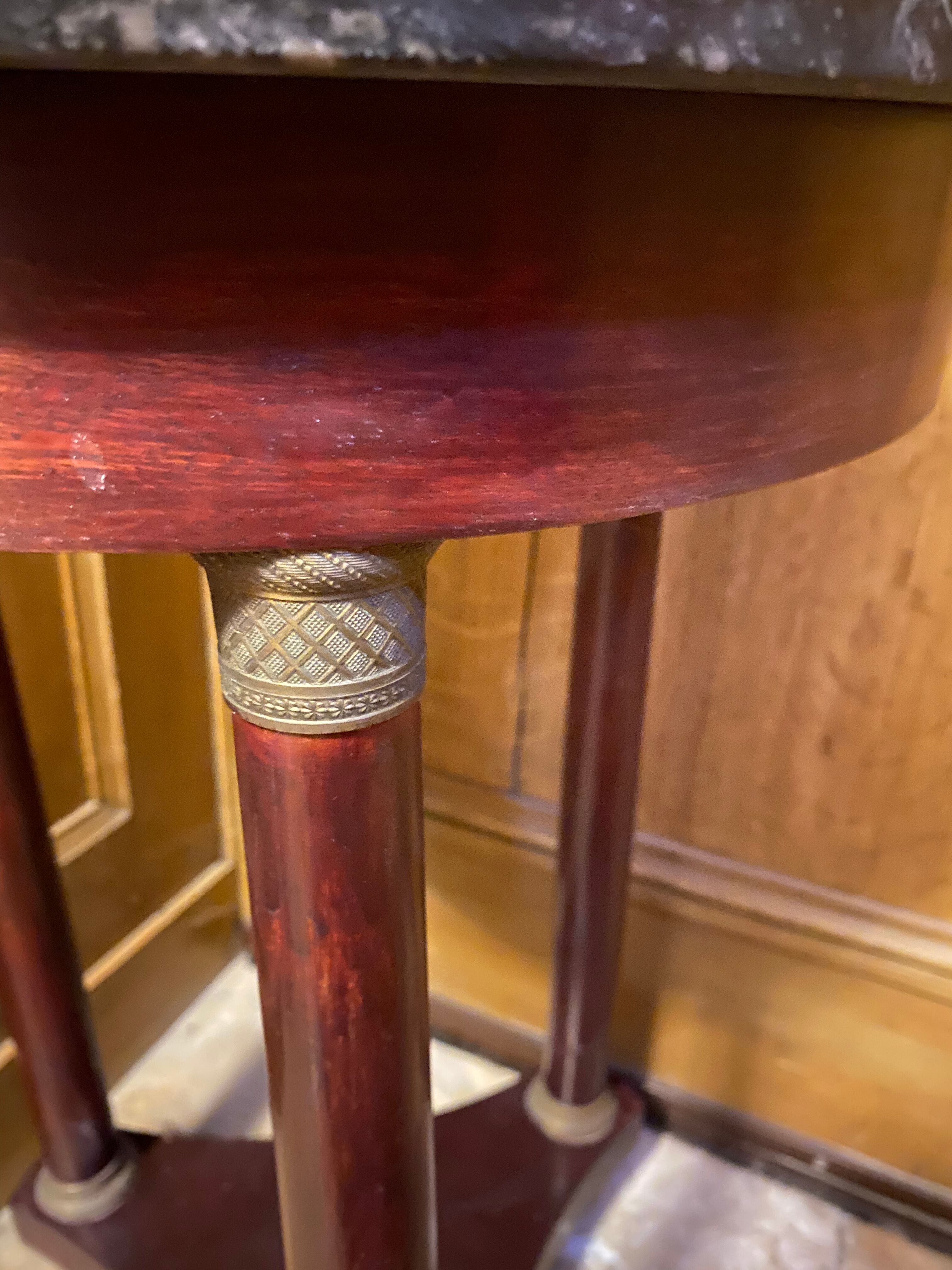 Empire accccajou pedestal table, marble top