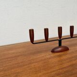 Teak candlestick in mid-century Danish string style, 1960s.