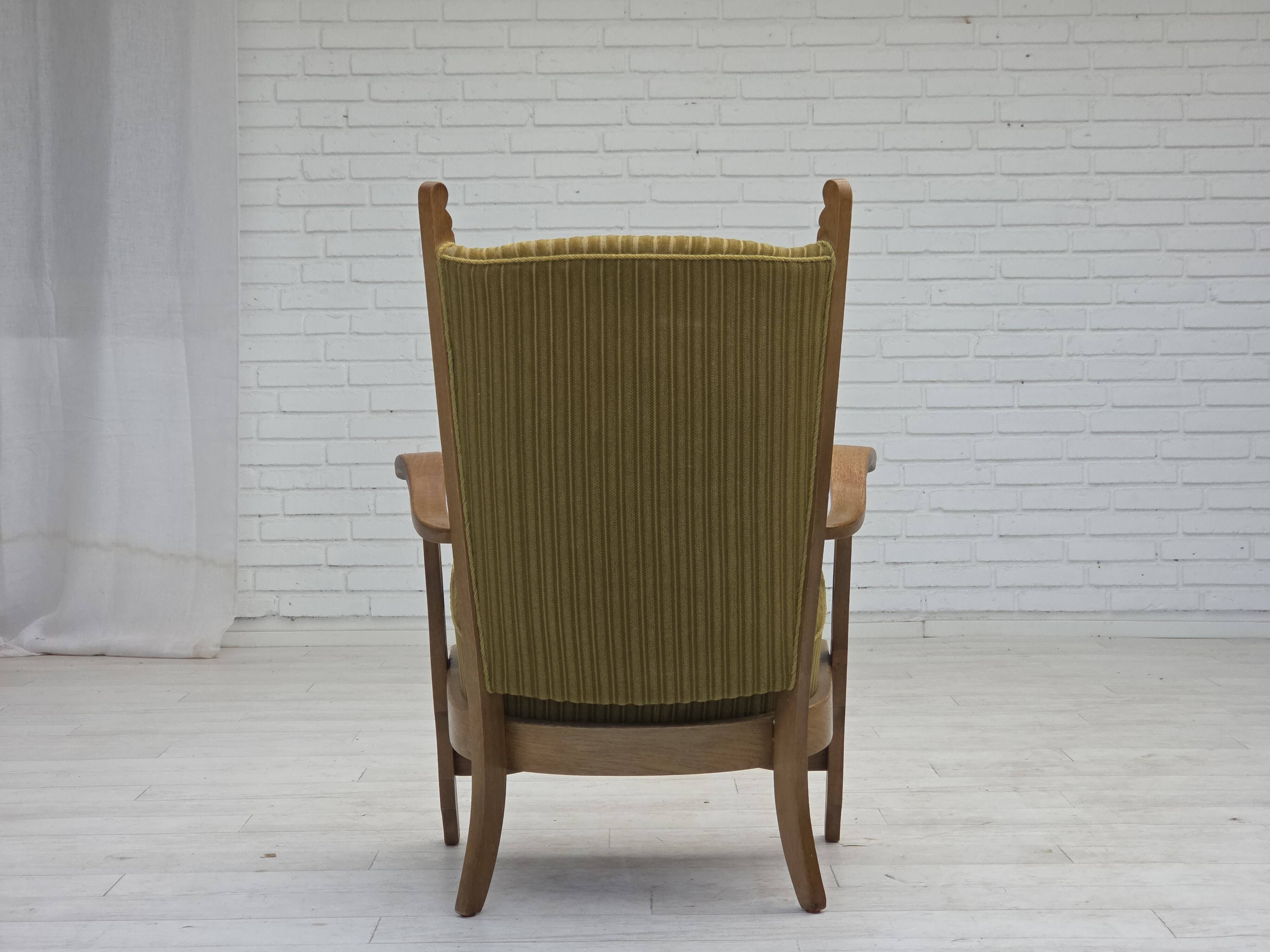 1970s, Scandinavian armchair, cotton/wool fabric, solid oak wood.