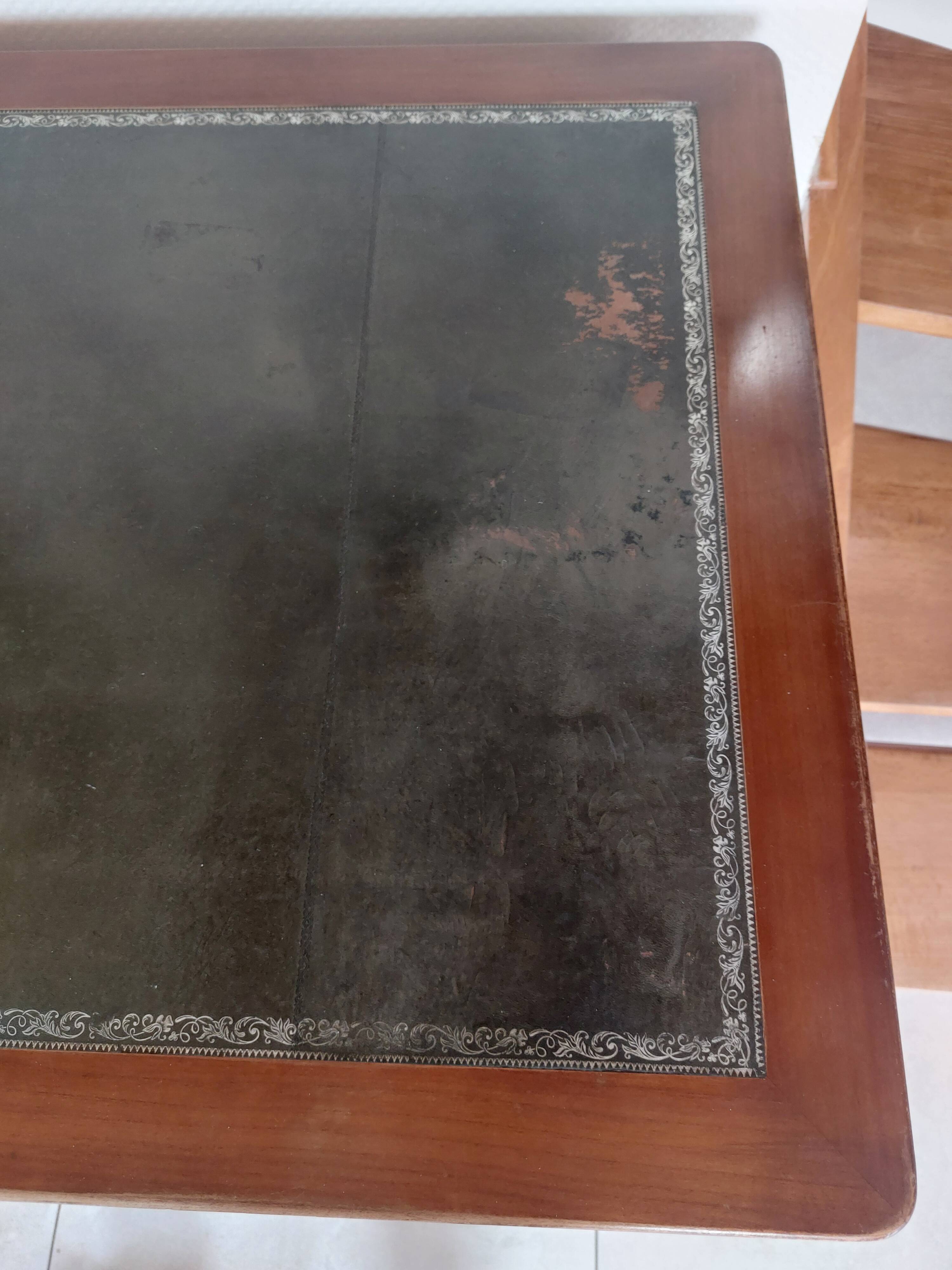 Wooden desk, leather top, extensions