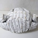 Corbeille à papier grenouille vintage en rotin blanc