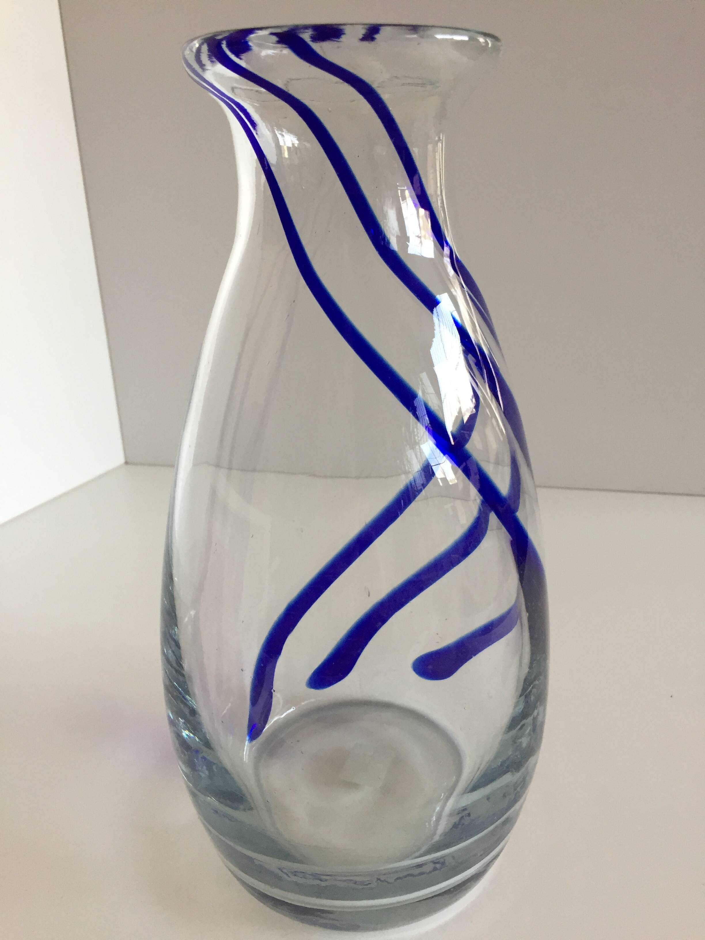 Thick glass vase modernist design cobalt edging murano style