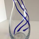 Thick glass vase modernist design cobalt edging murano style