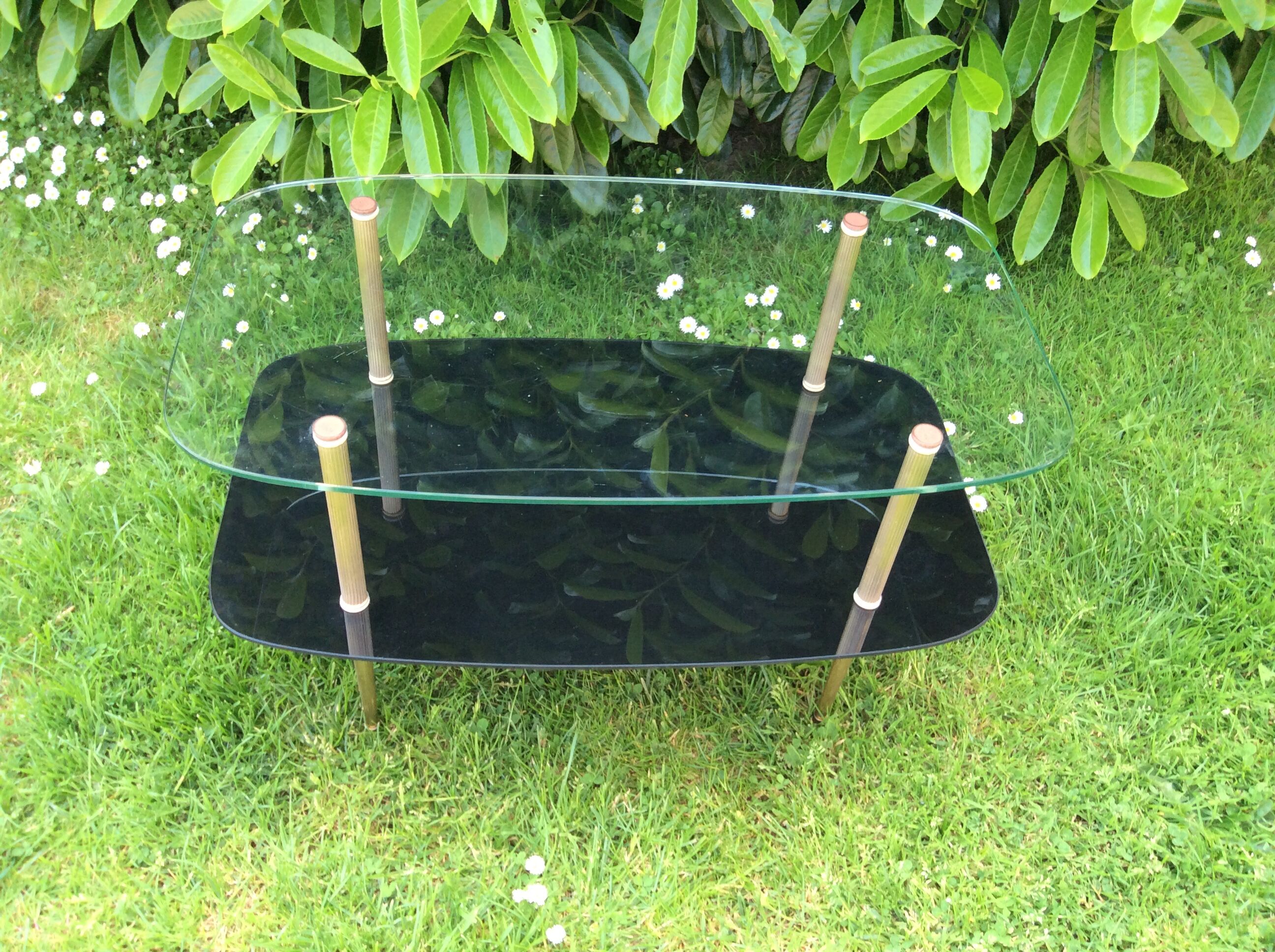 Glass and brass coffee table