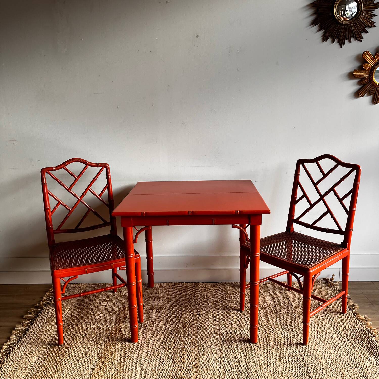 Wooden table resembling bamboo