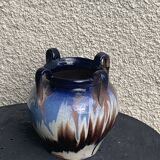 Amphora vase in mixed earth, shades of blue, beige and white, pottery, vintage