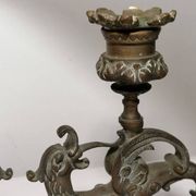 Pair of bronze candlesticks representing chimeras/dragons - 19th century