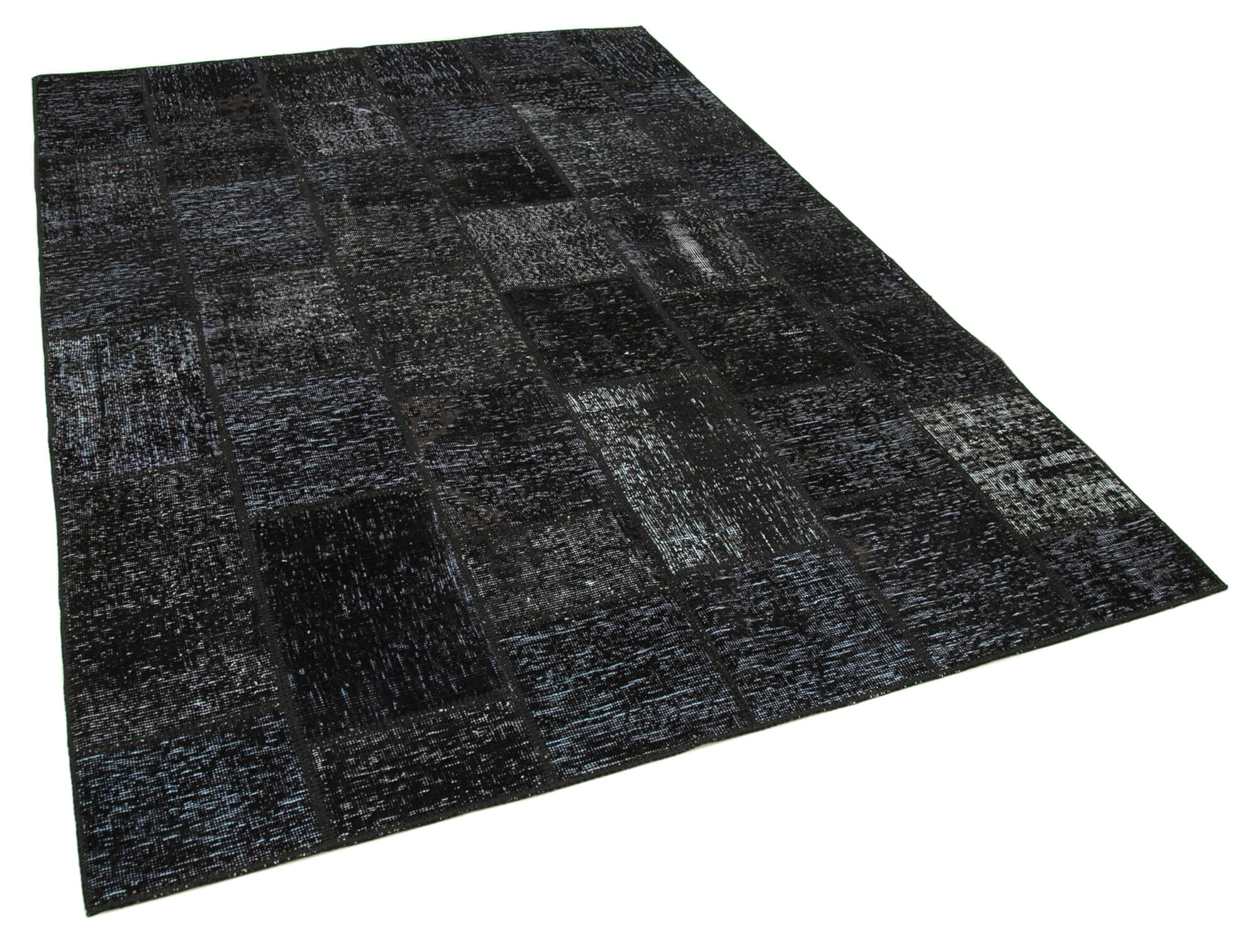 Hand-knotted oriental vintage 172 cm x 242 cm black patchwork carpet