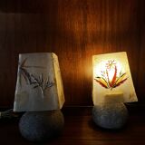 Pair of granite lamps with resin lampshades