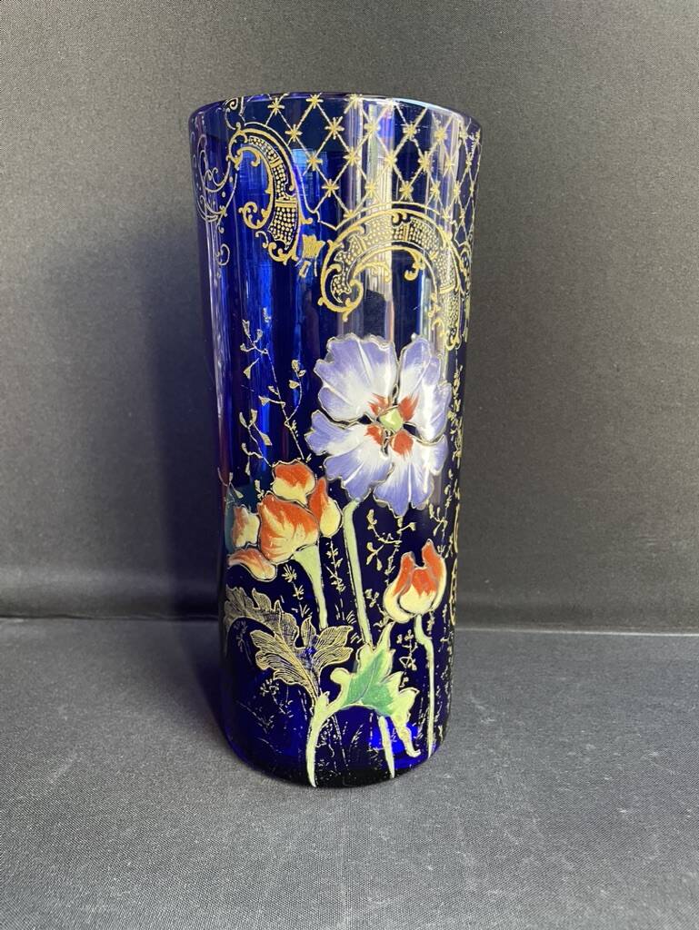 Vase « Cylindre » bleu émaillé F. T. Legras