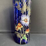 Vase « Cylindre » bleu émaillé F. T. Legras