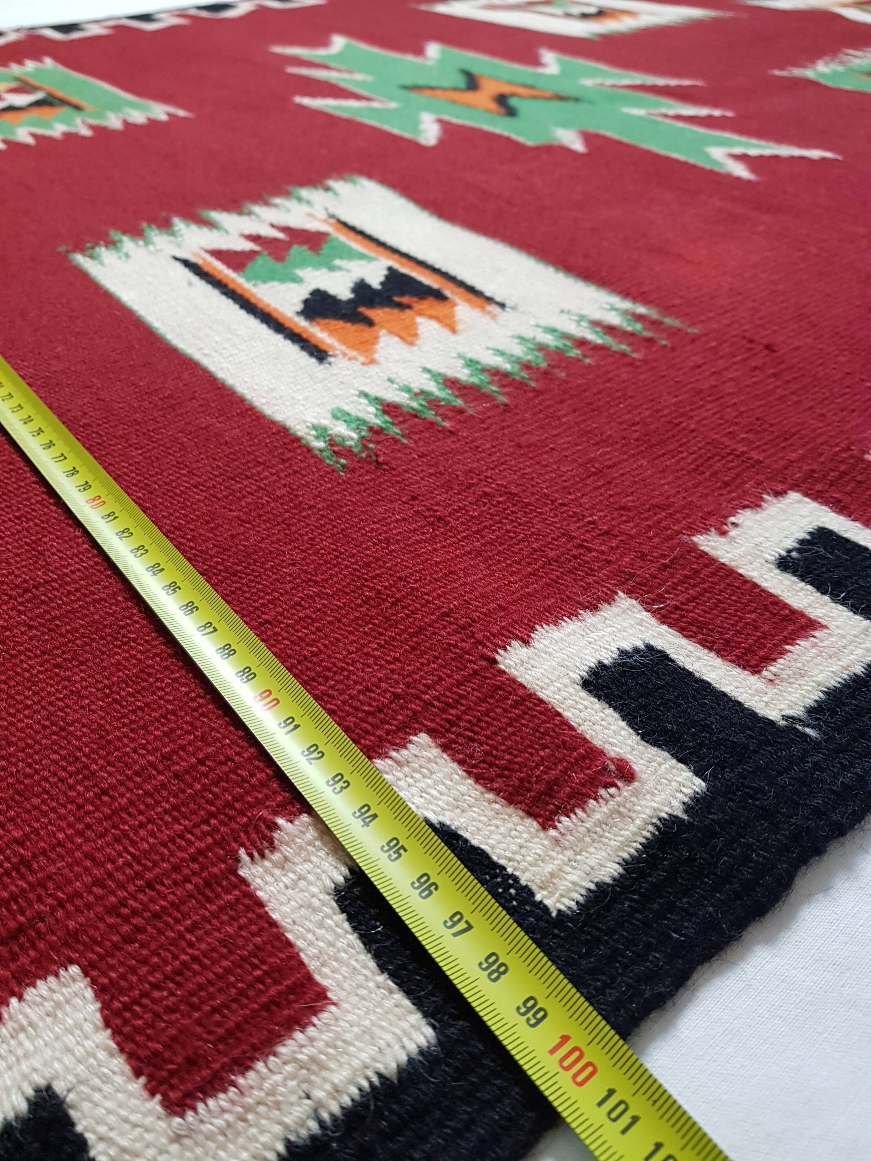 175x100 hand-woven red wool Kilim carpet