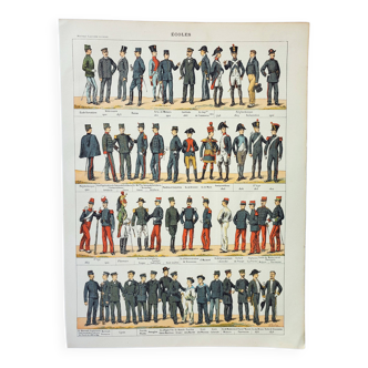 Old engraving 1898, Uniforms of the Grandes Écoles • Original and vintage lithograph
