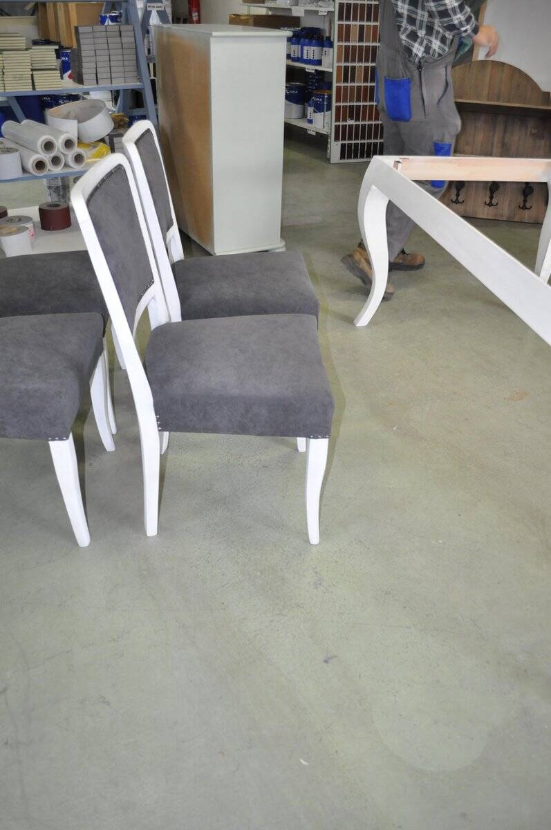Lot de 6 chaises Art Déco gris et blanc en bois et tissu, années 1930