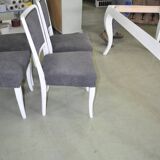 Lot de 6 chaises Art Déco gris et blanc en bois et tissu, années 1930