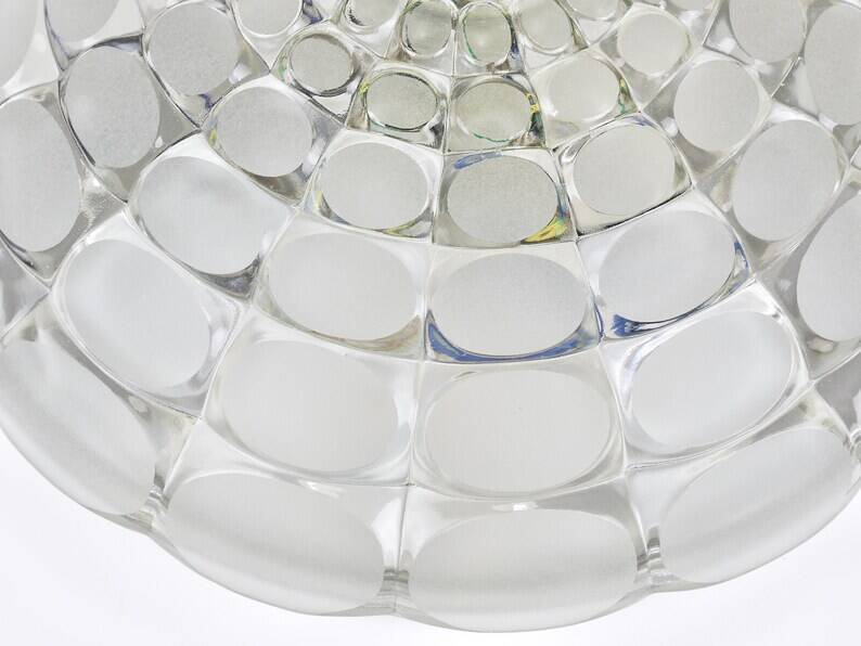 Peill & Putzer Large Round Op Art Glass Sconce, Wall Lamp, Flush Mount, Germany, 1970s
