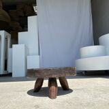 Small tripod stool low in dark brown upcycled teak