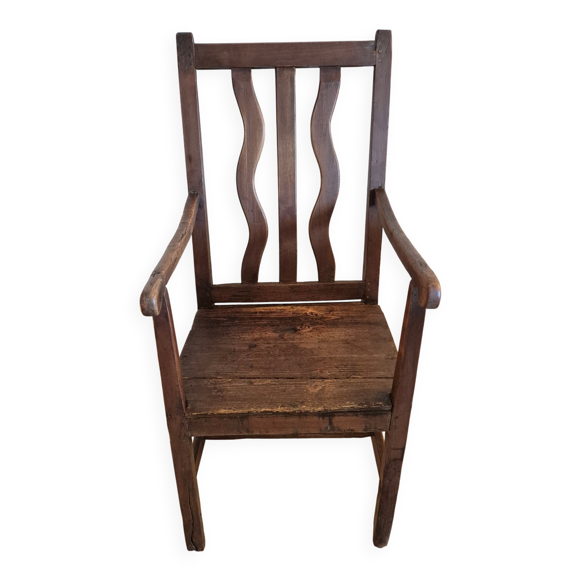 Rustic Antique Armchair in Walnut – Popular Art (Late 19th Century)