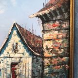 Tableau Huile sur toile Marine, Bâteau à quai signé Florence