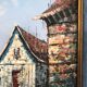 Oil painting on canvas Marine, Boat at the quay signed Florence