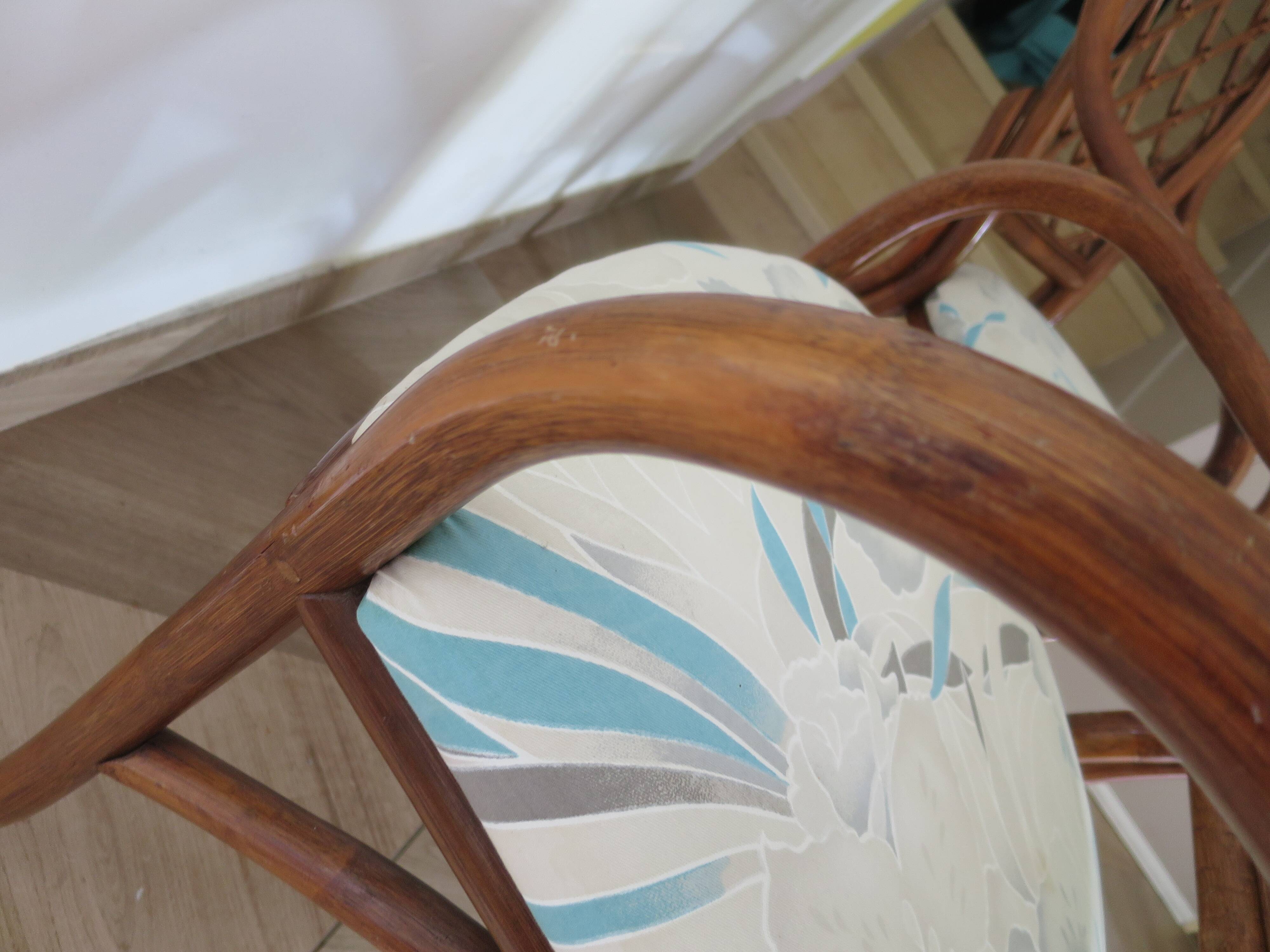 Vintage lot of 2 woven bamboo rattan armchairs - Curved wood - 1980s