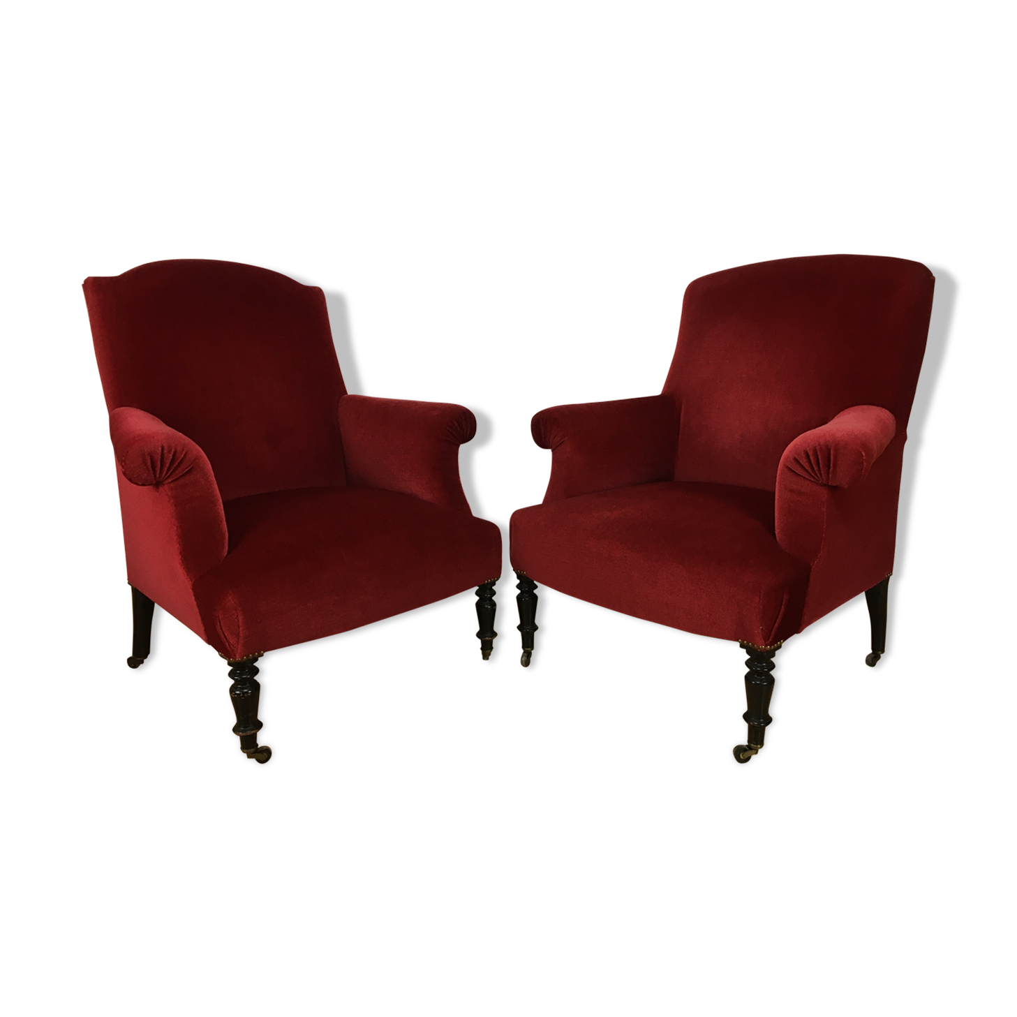 Paire de fauteuils crapaud Napoléon III en velours rouge