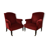 Pair of Napoleon 3 red velvet toad chairs