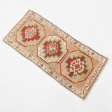 Red Cream Oriental Turkish Vintage Rug, 39x84Cm